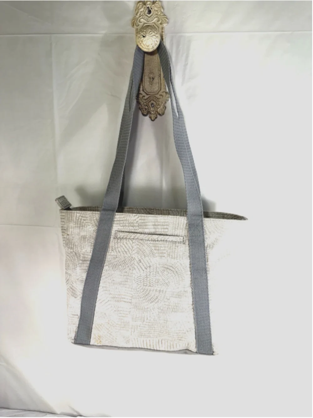 Thirty One bag Canvas Tote small grey cream new small zip top new